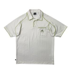 Vintage Air Jordan Polo Shirt Mens L Large White Lime Striped Chest Pocket Nike